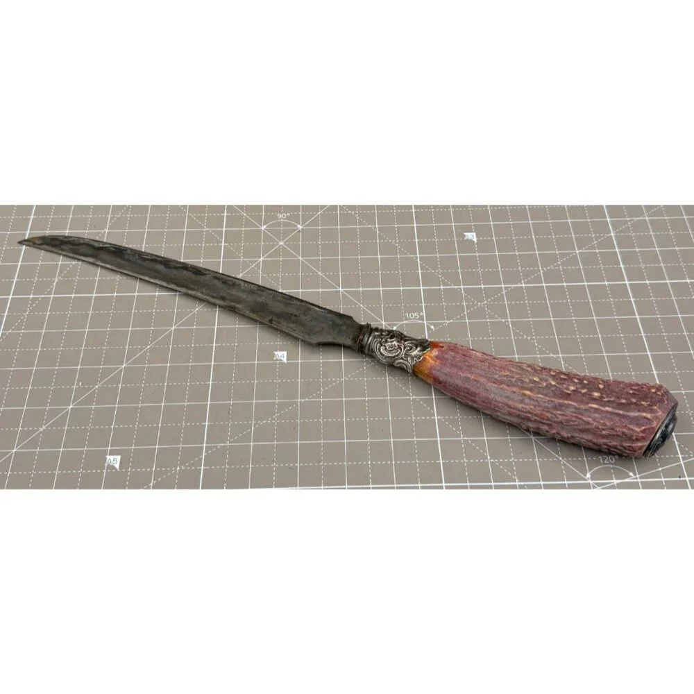 Antique Large Carving Knife Sterling Silver Ferrule Stag 9 1/2